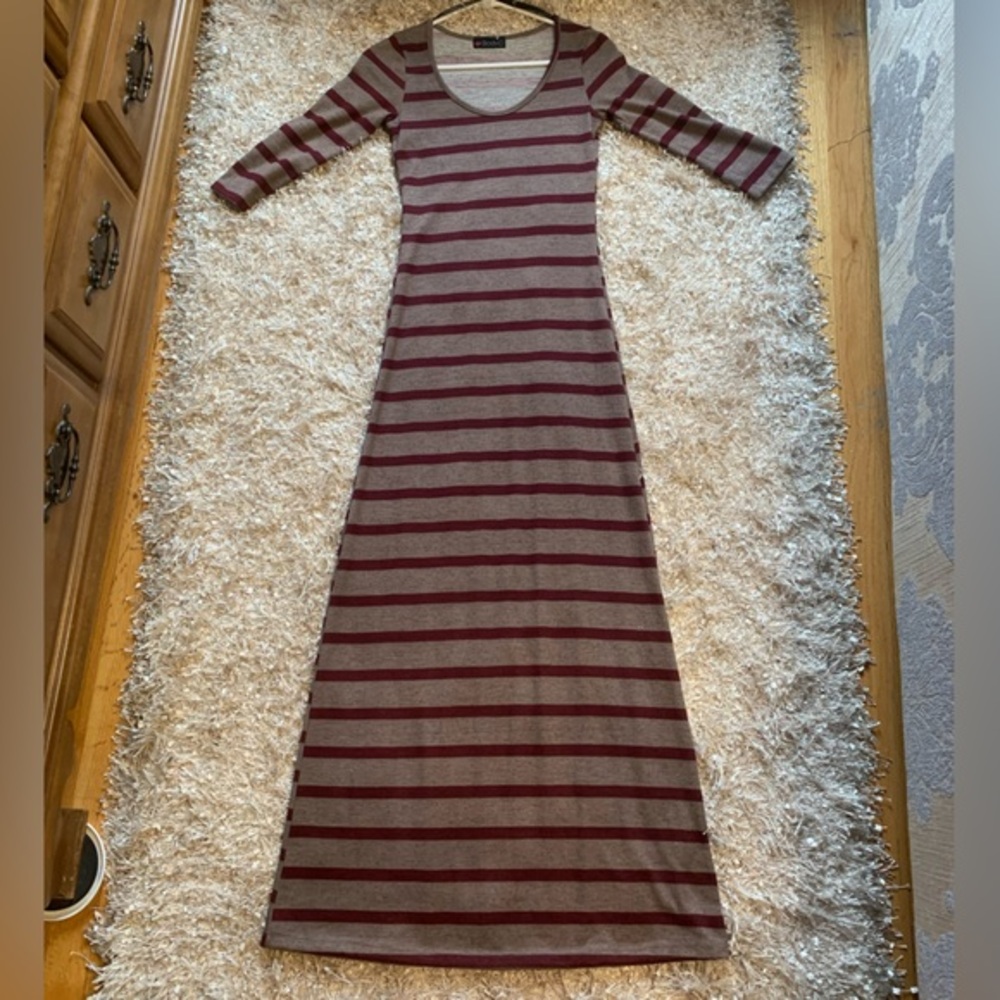 Striped Maxi Dress - sz S - Maroon and Taupe/Cream - SOFT - EUC